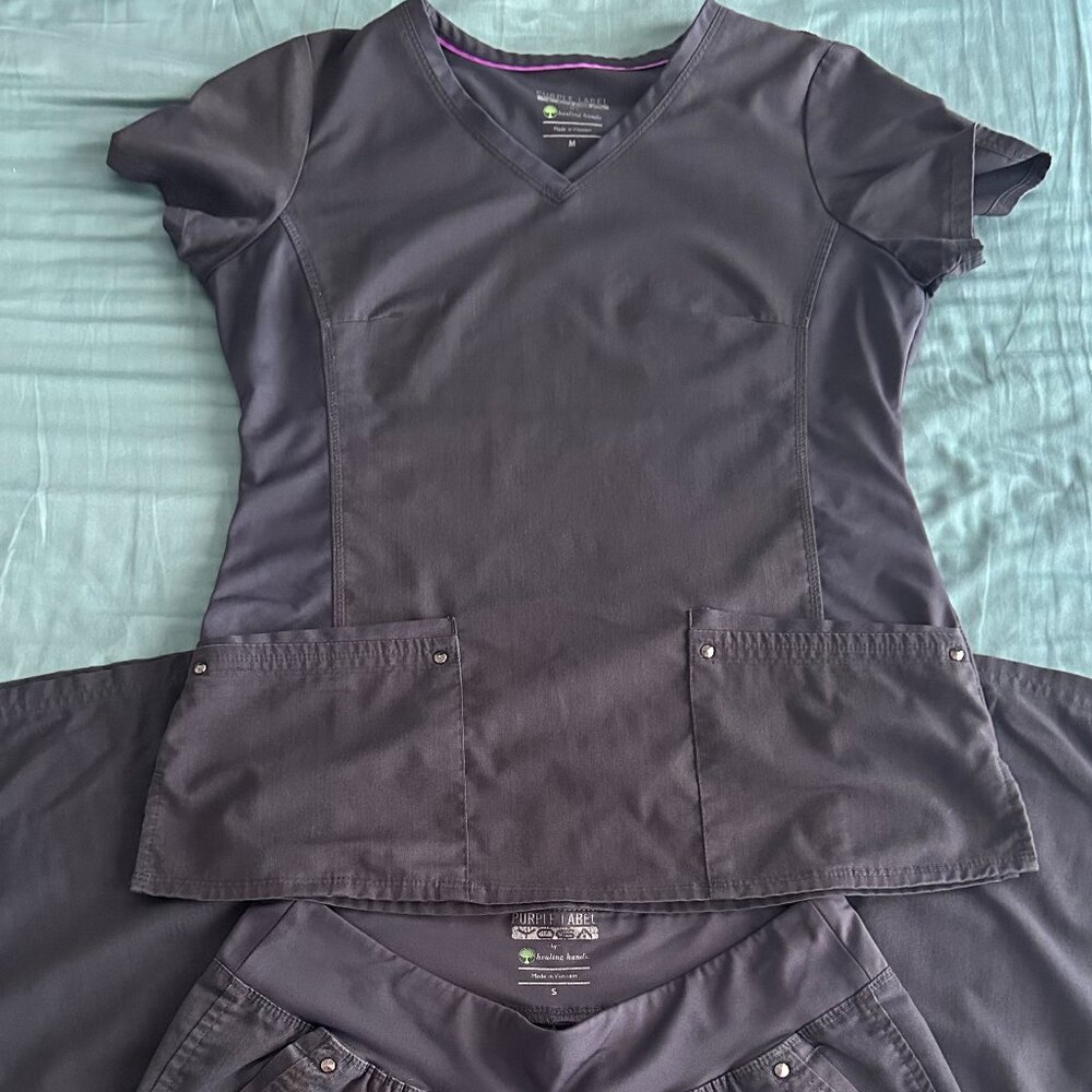 Blue Label By Healing Hands Gray Scrub Set Women's size Medium/small